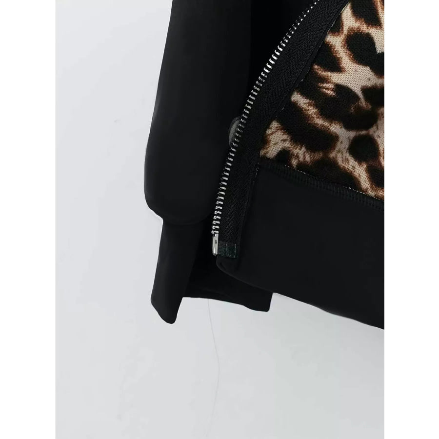 Hooded Leopard Lined Zip-Up Outerwear Apparel and Accessories