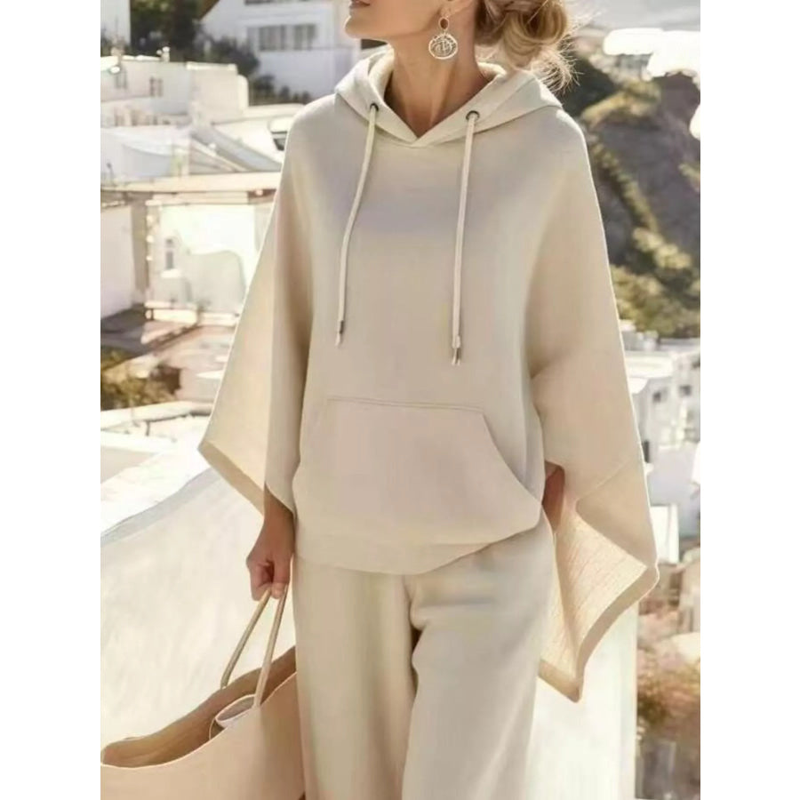 Hooded Poncho and Wide-Leg Pants Set Apparel Accessories