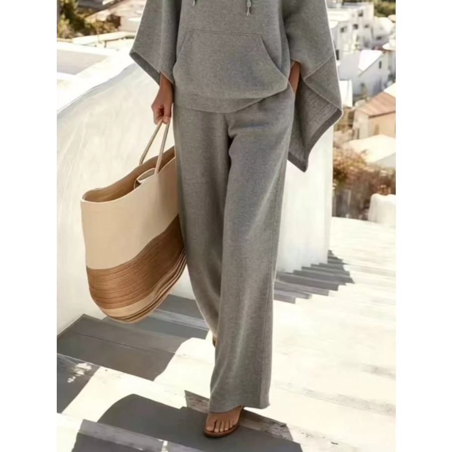 Hooded Poncho and Wide-Leg Pants Set Apparel Accessories