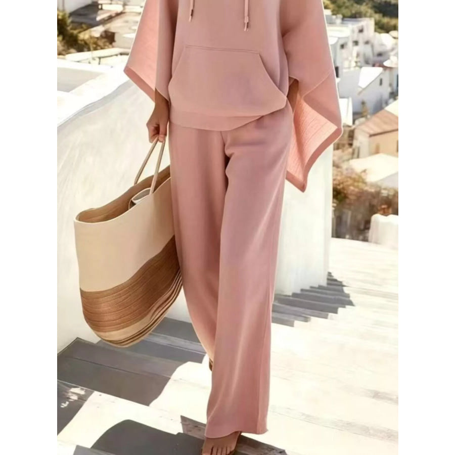 Hooded Poncho and Wide-Leg Pants Set Apparel Accessories