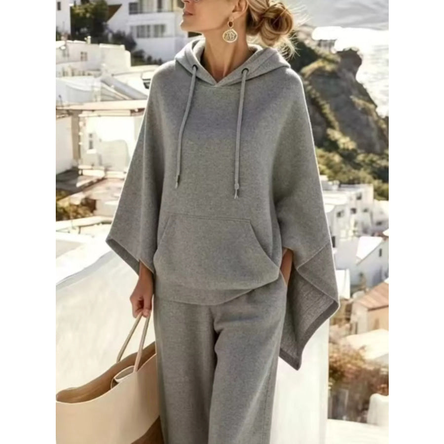 Hooded Poncho and Wide-Leg Pants Set Apparel Accessories