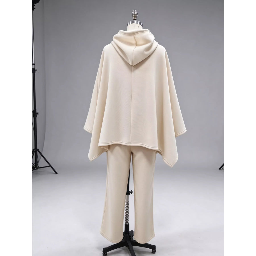 Hooded Poncho and Wide-Leg Pants Set Apparel Accessories