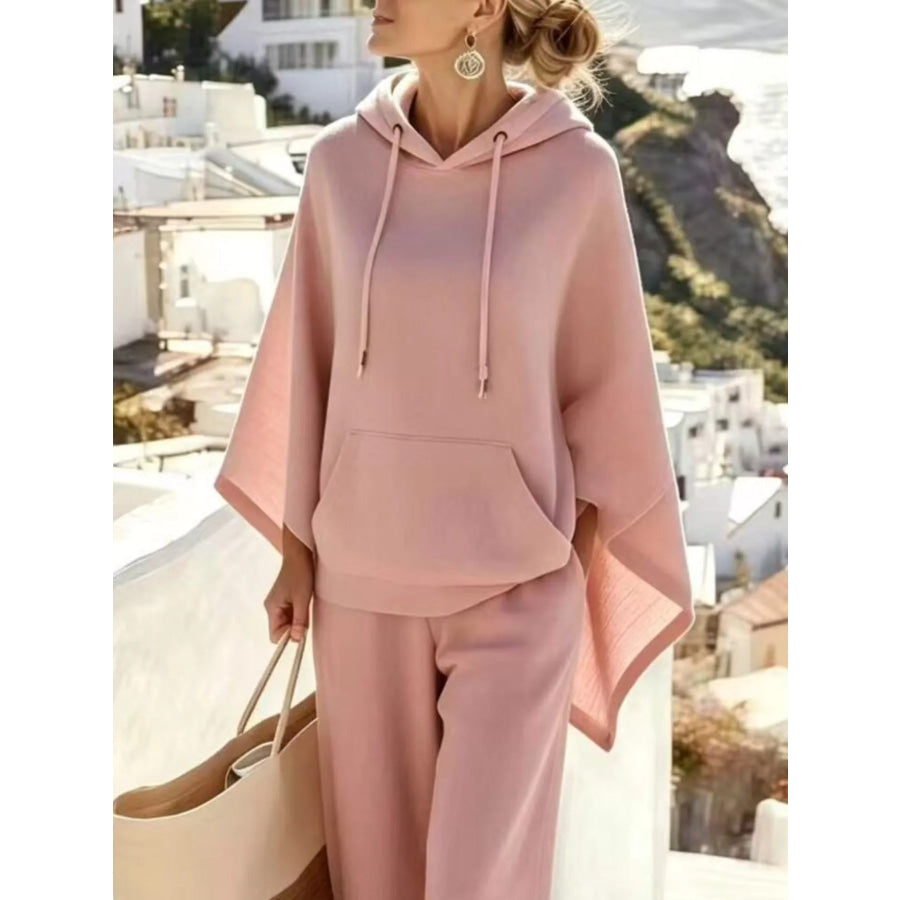 Hooded Poncho and Wide-Leg Pants Set Apparel Accessories