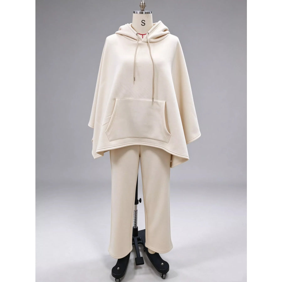 Hooded Poncho and Wide-Leg Pants Set Apparel Accessories
