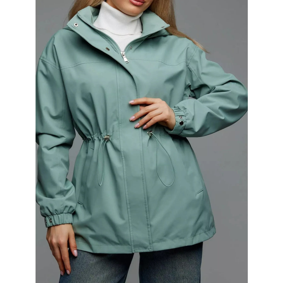 Hooded Windbreaker Jacket with Drawstring Waist 141 Mint Green / S Apparel and Accessories