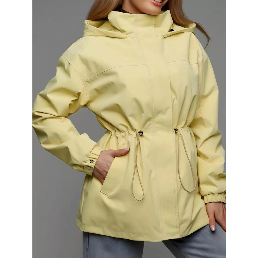 Hooded Windbreaker Jacket with Drawstring Waist 155 Light Yellow / S Apparel and Accessories