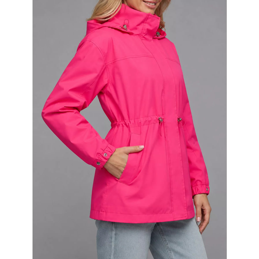 Hooded Windbreaker Jacket with Drawstring Waist 195 Rose Pink / S Apparel and Accessories