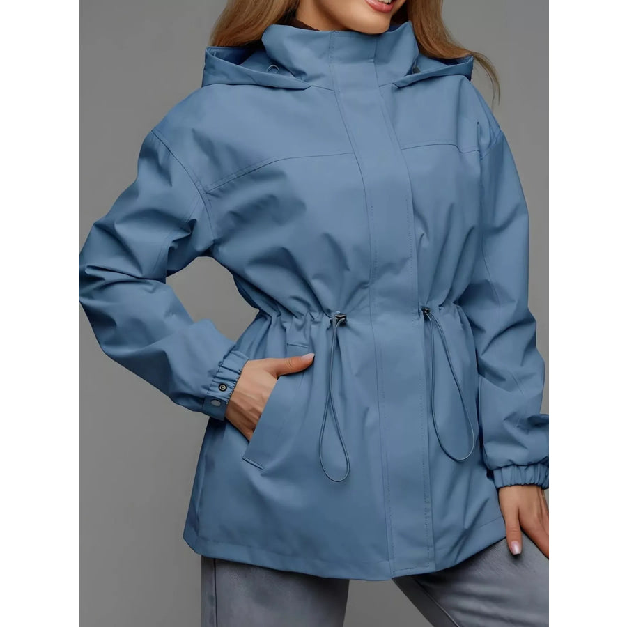 Hooded Windbreaker Jacket with Drawstring Waist 205 Blue / S Apparel and Accessories