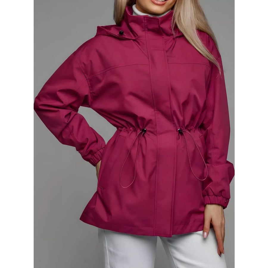 Hooded Windbreaker Jacket with Drawstring Waist 58 Dragon Fruit Color / S Apparel and Accessories