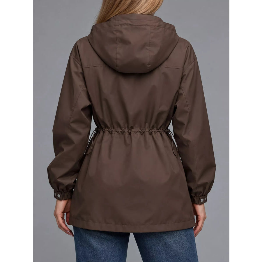 Hooded Windbreaker Jacket with Drawstring Waist Apparel and Accessories