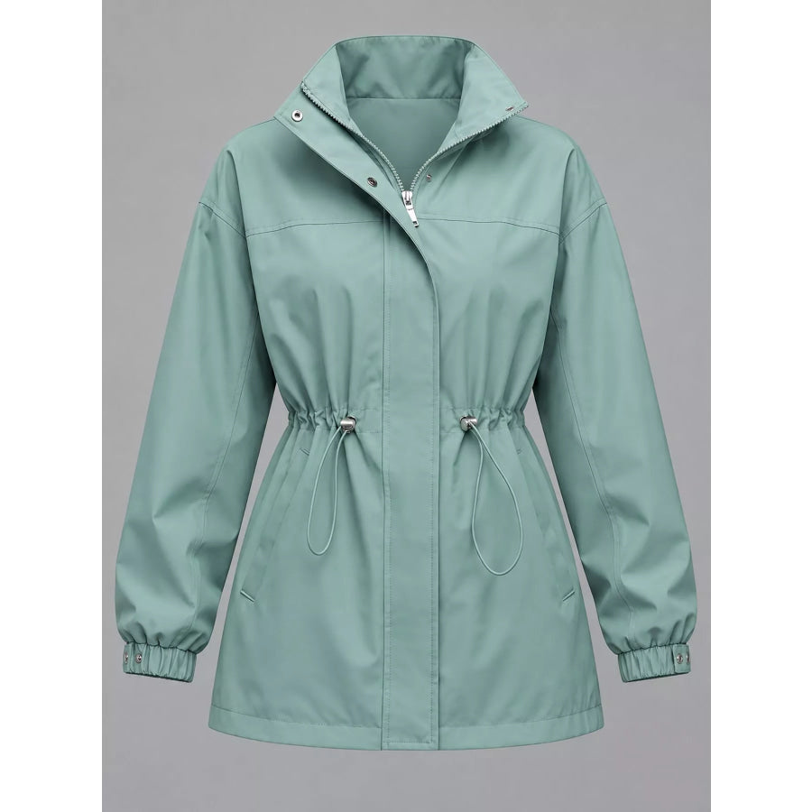 Hooded Windbreaker Jacket with Drawstring Waist Apparel and Accessories