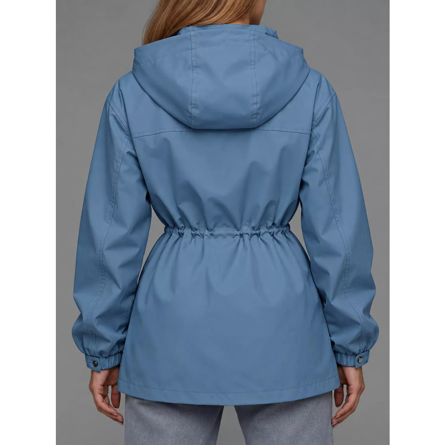 Hooded Windbreaker Jacket with Drawstring Waist Apparel and Accessories