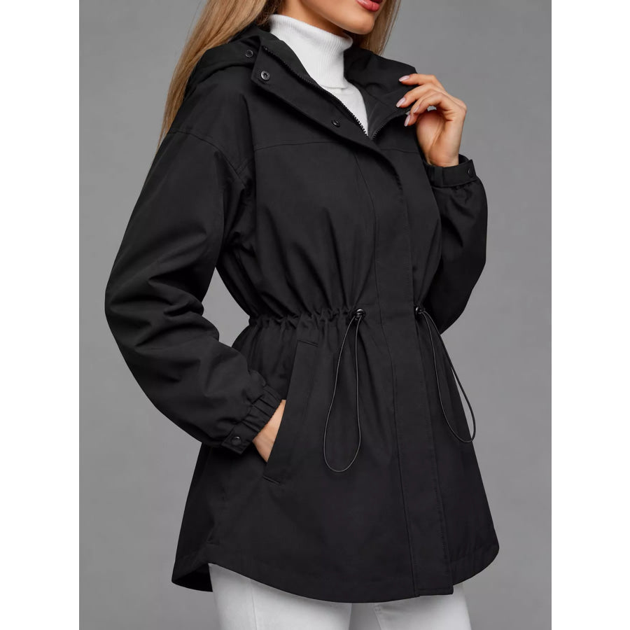 Hooded Windbreaker Jacket with Drawstring Waist Apparel and Accessories