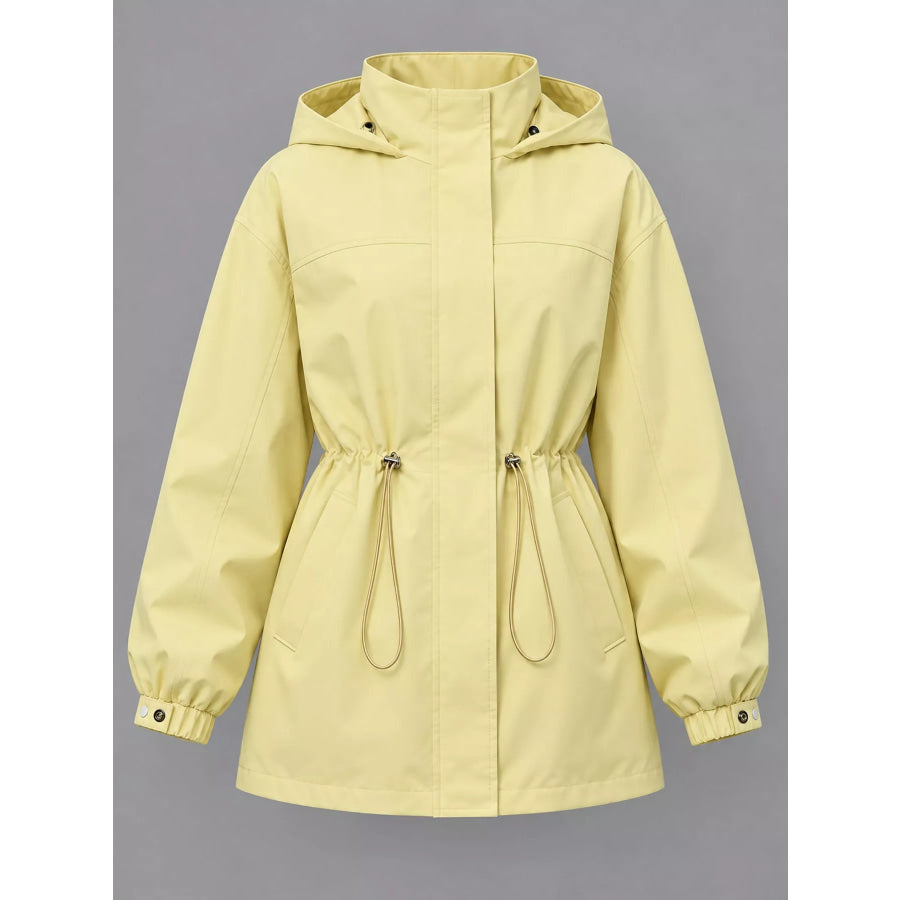 Hooded Windbreaker Jacket with Drawstring Waist Apparel and Accessories