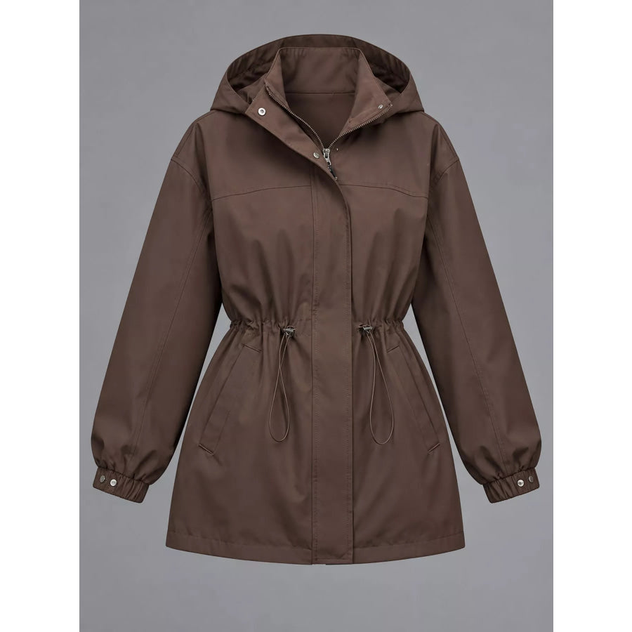 Hooded Windbreaker Jacket with Drawstring Waist Apparel and Accessories