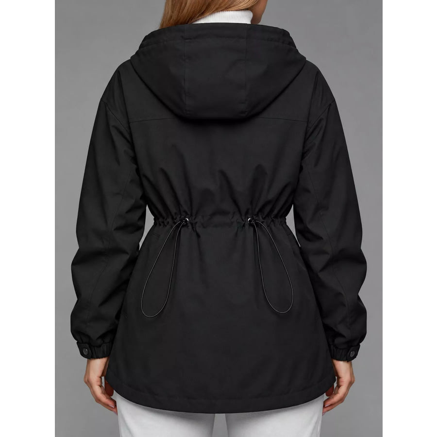 Hooded Windbreaker Jacket with Drawstring Waist Apparel and Accessories