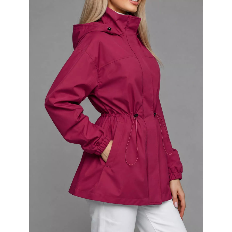 Hooded Windbreaker Jacket with Drawstring Waist Apparel and Accessories
