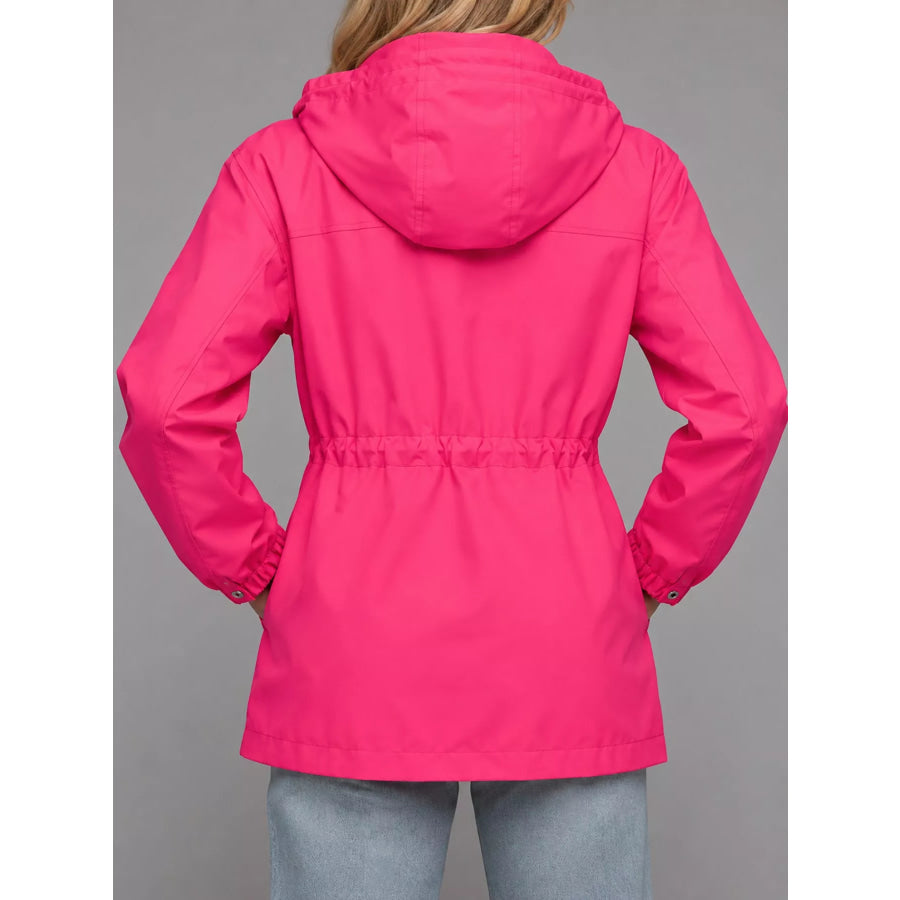 Hooded Windbreaker Jacket with Drawstring Waist Apparel and Accessories