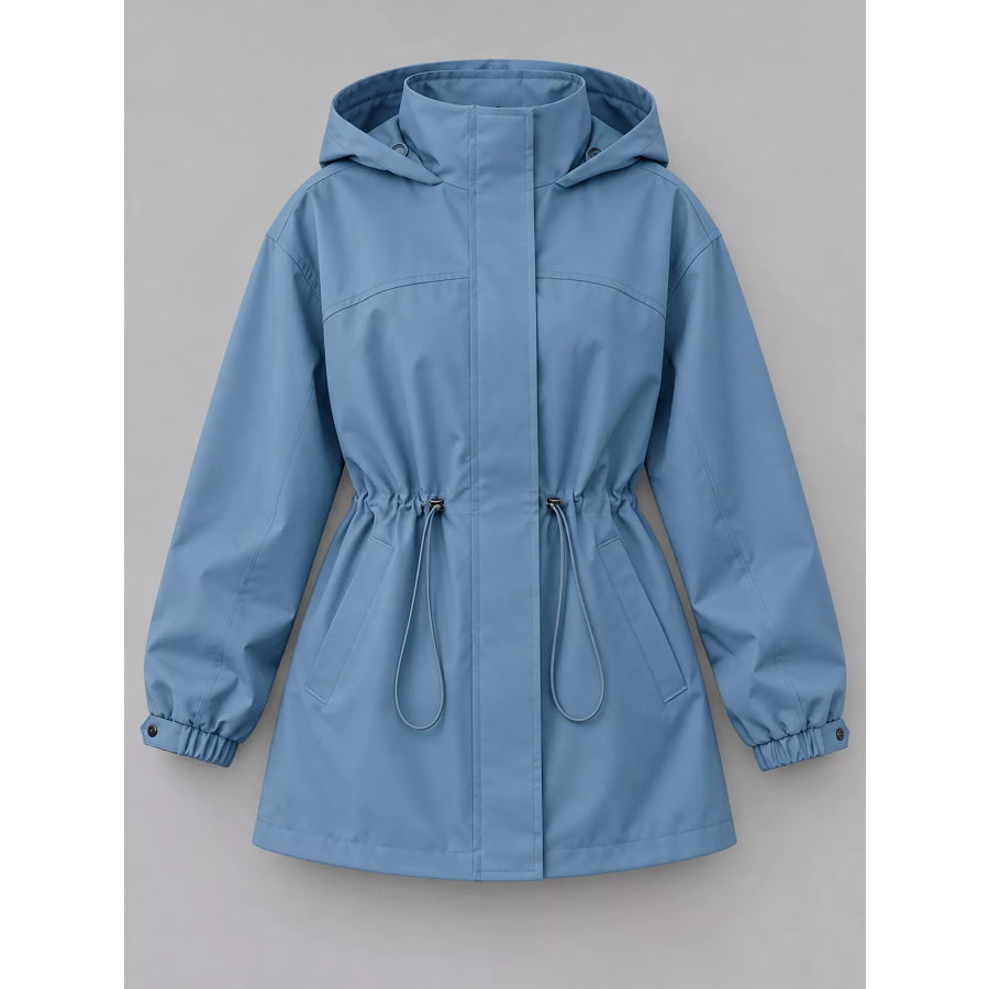Hooded Windbreaker Jacket with Drawstring Waist Apparel and Accessories
