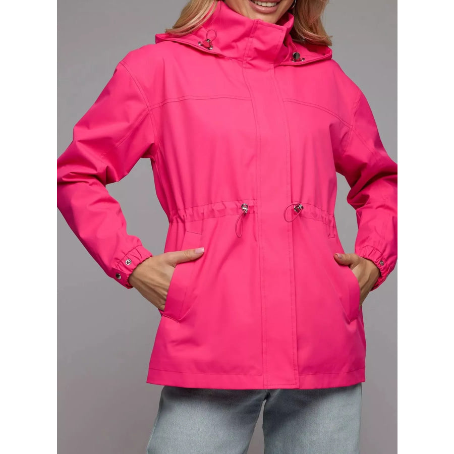 Hooded Windbreaker Jacket with Drawstring Waist Apparel and Accessories