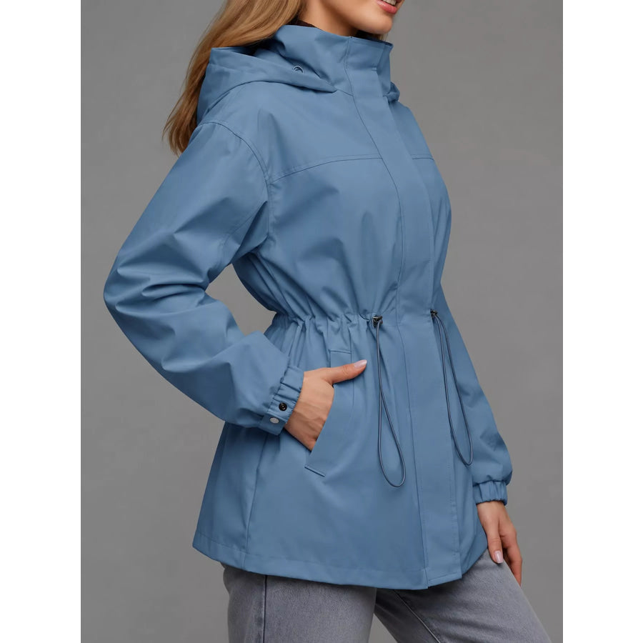 Hooded Windbreaker Jacket with Drawstring Waist Apparel and Accessories