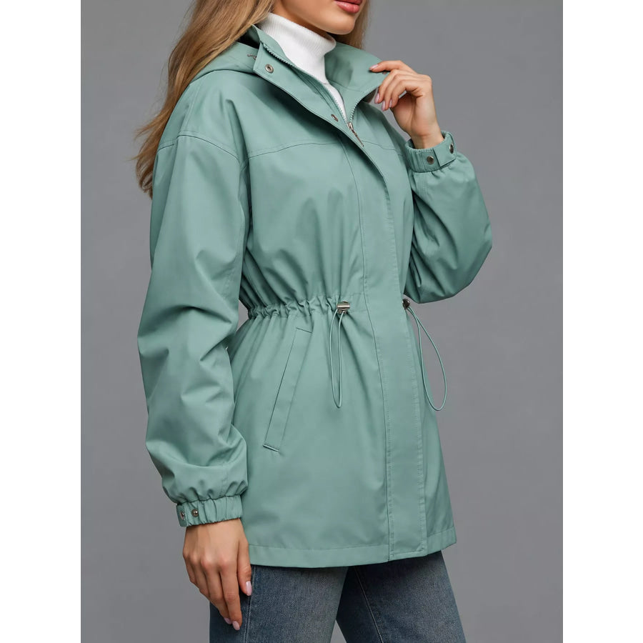 Hooded Windbreaker Jacket with Drawstring Waist Apparel and Accessories