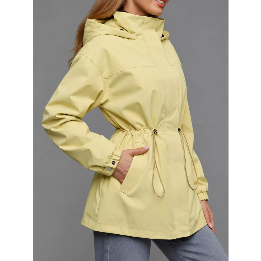 Hooded Windbreaker Jacket with Drawstring Waist Apparel and Accessories