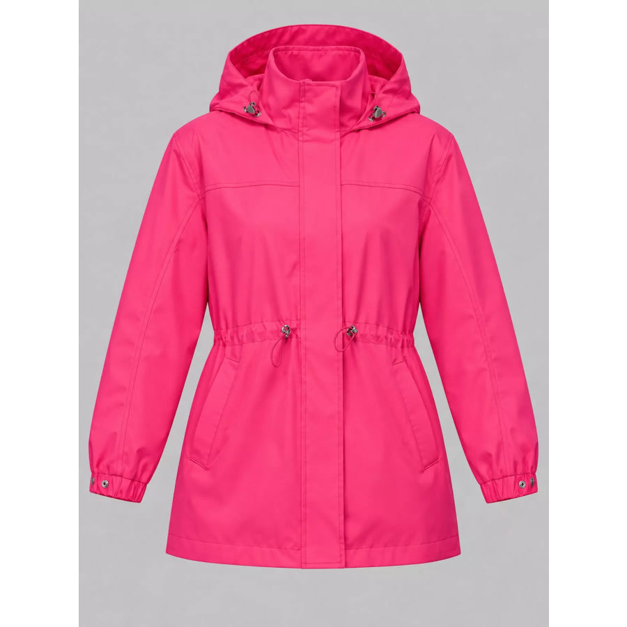 Hooded Windbreaker Jacket with Drawstring Waist Apparel and Accessories