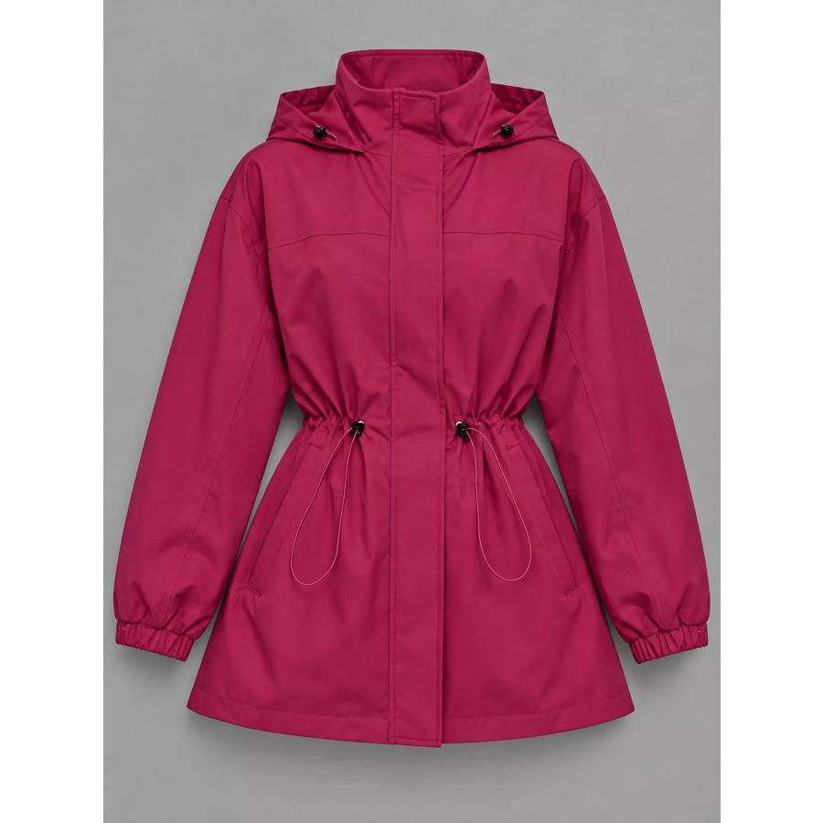 Hooded Windbreaker Jacket with Drawstring Waist Apparel and Accessories