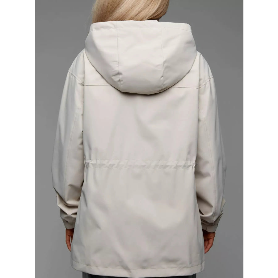 Hooded Windbreaker Jacket with Drawstring Waist Apparel and Accessories
