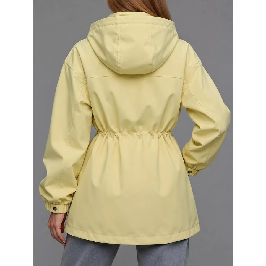 Hooded Windbreaker Jacket with Drawstring Waist Apparel and Accessories