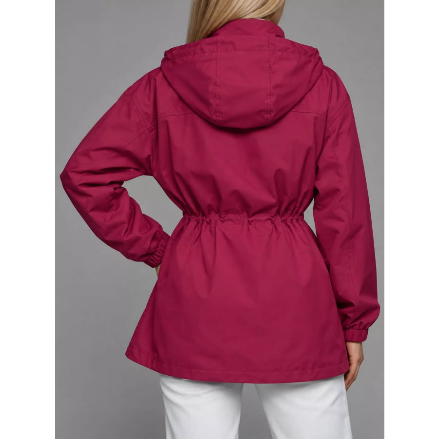 Hooded Windbreaker Jacket with Drawstring Waist Apparel and Accessories