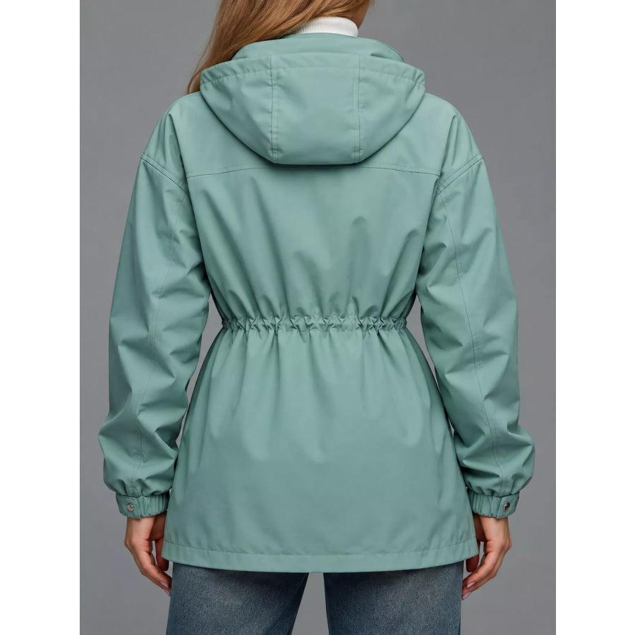 Hooded Windbreaker Jacket with Drawstring Waist Apparel and Accessories