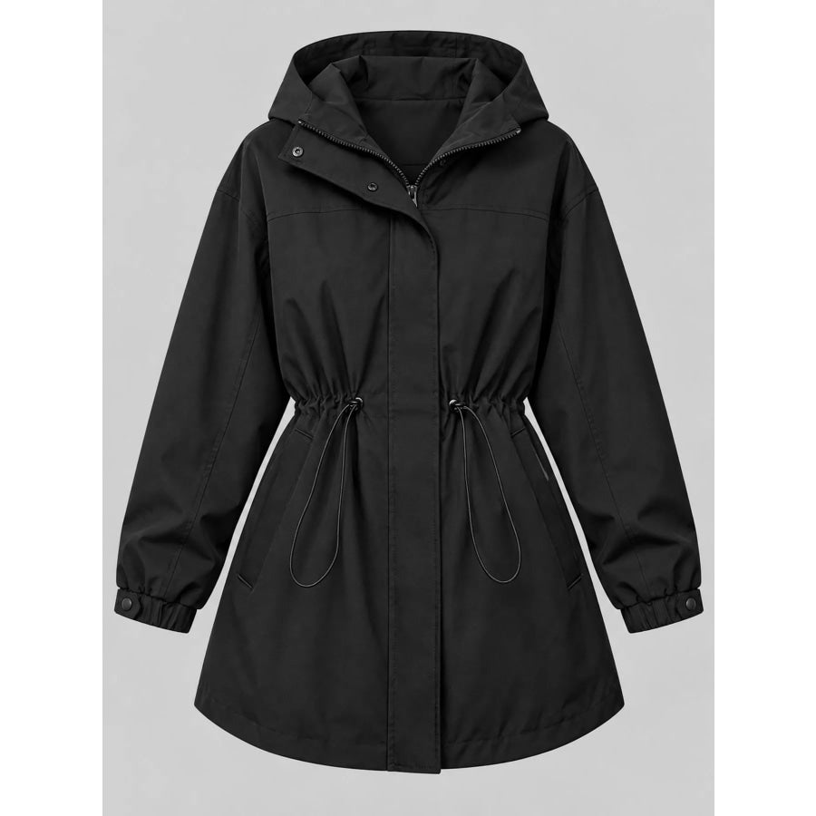 Hooded Windbreaker Jacket with Drawstring Waist Apparel and Accessories
