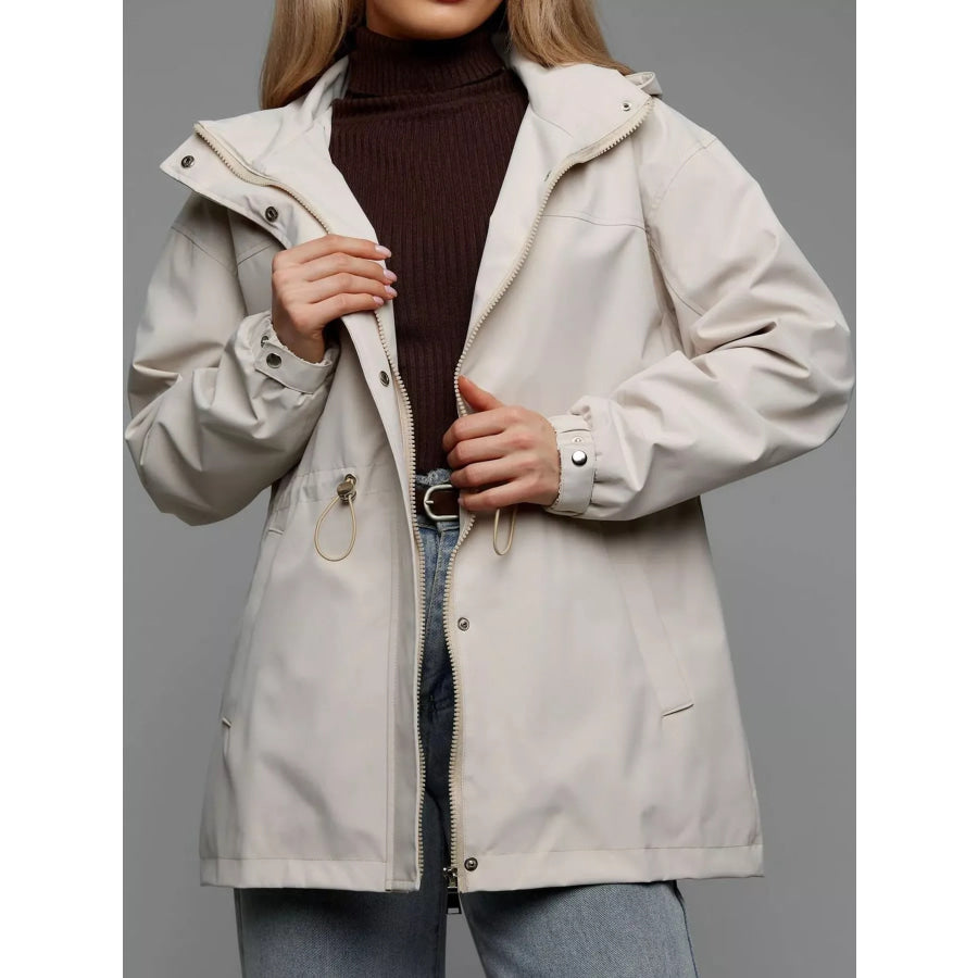 Hooded Windbreaker Jacket with Drawstring Waist Apparel and Accessories