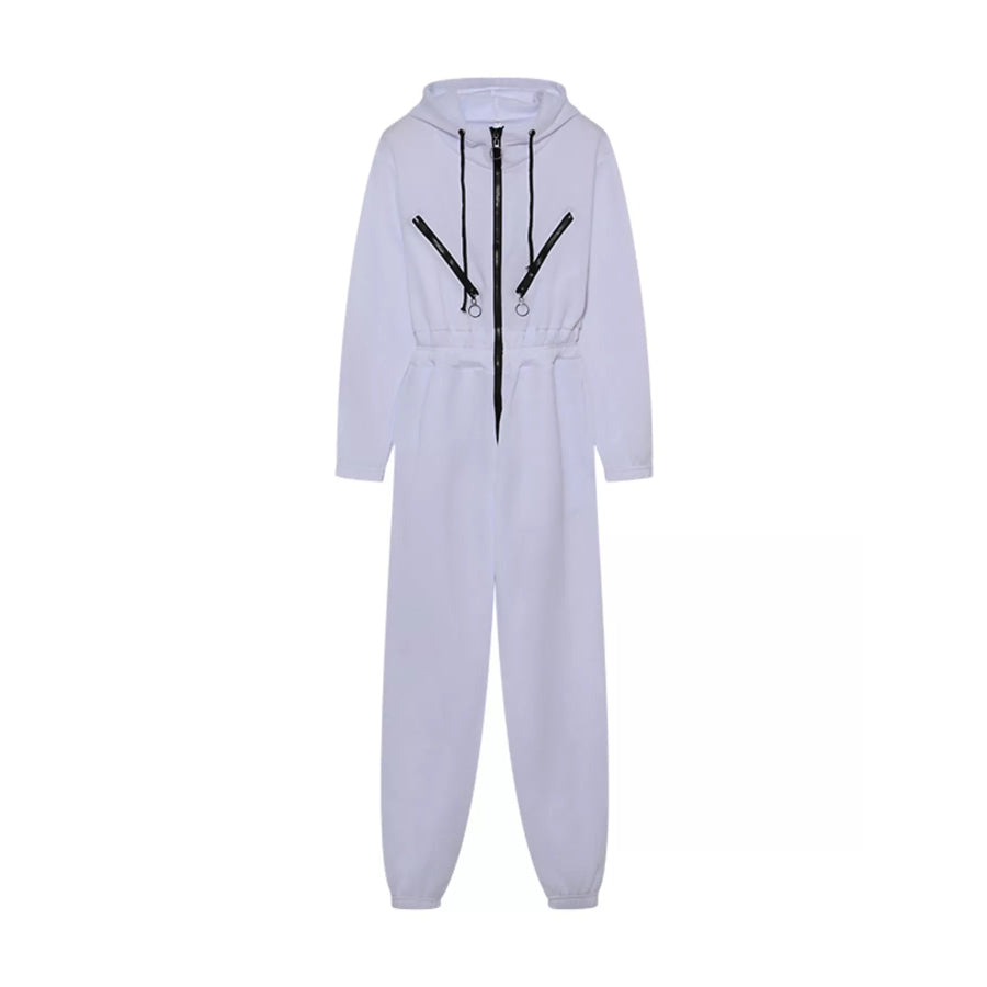 Hooded Zip-Up Long Sleeve Jumpsuit Apparel and Accessories