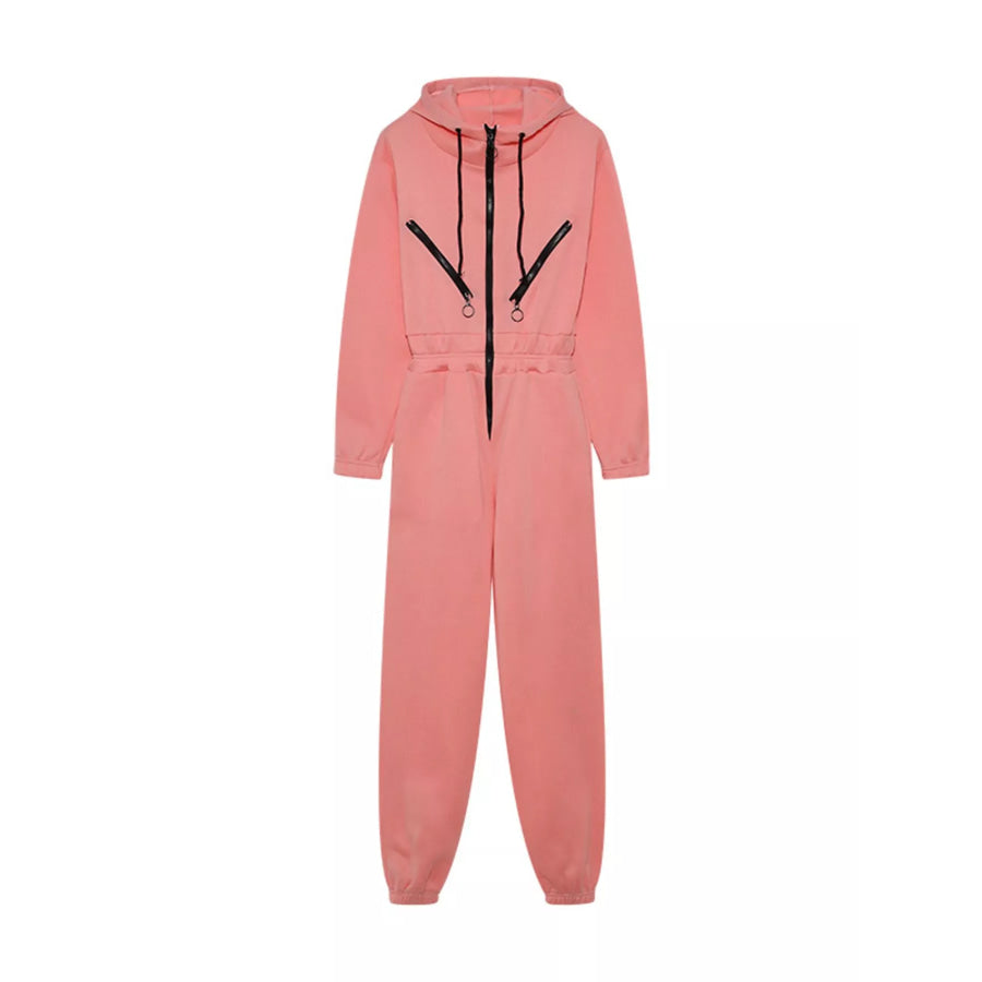 Hooded Zip-Up Long Sleeve Jumpsuit Apparel and Accessories
