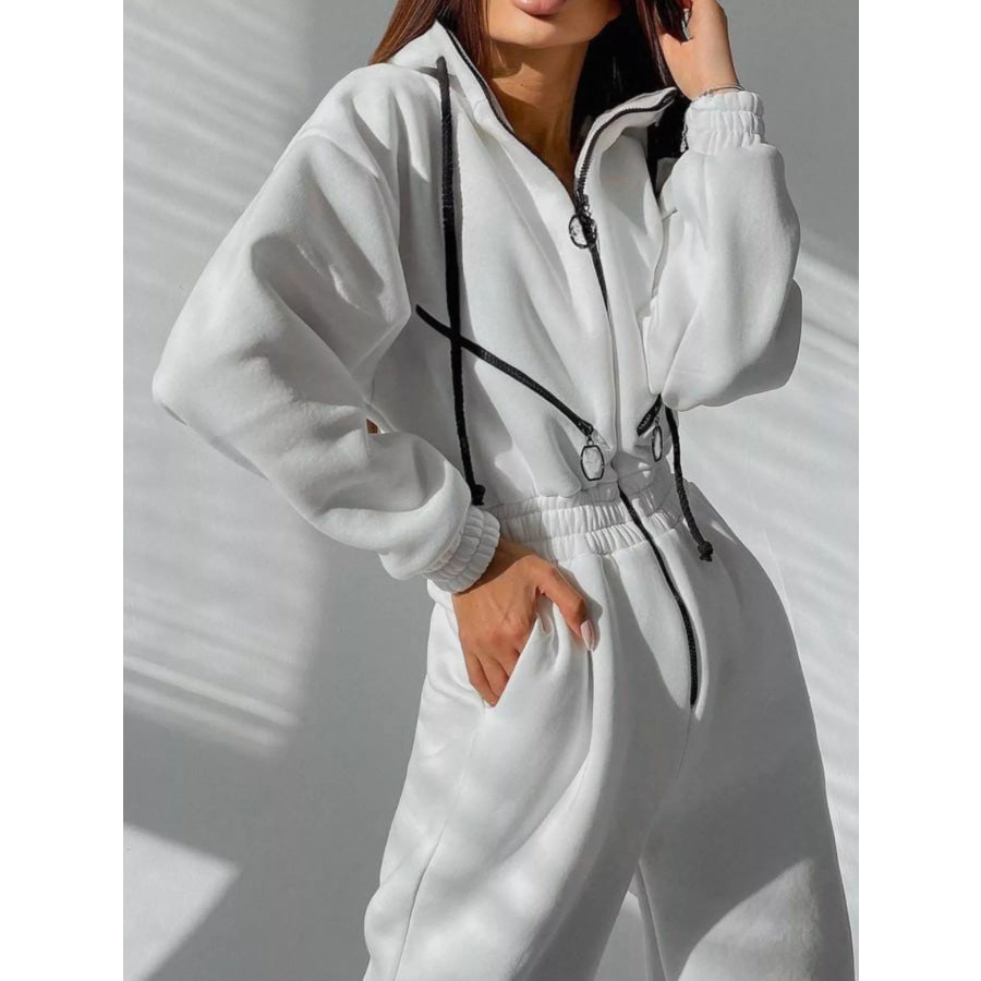Hooded Zip-Up Long Sleeve Jumpsuit Apparel and Accessories