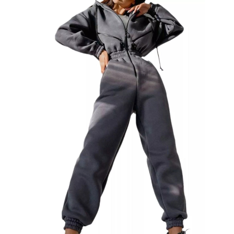 Hooded Zip-Up Long Sleeve Jumpsuit Apparel and Accessories