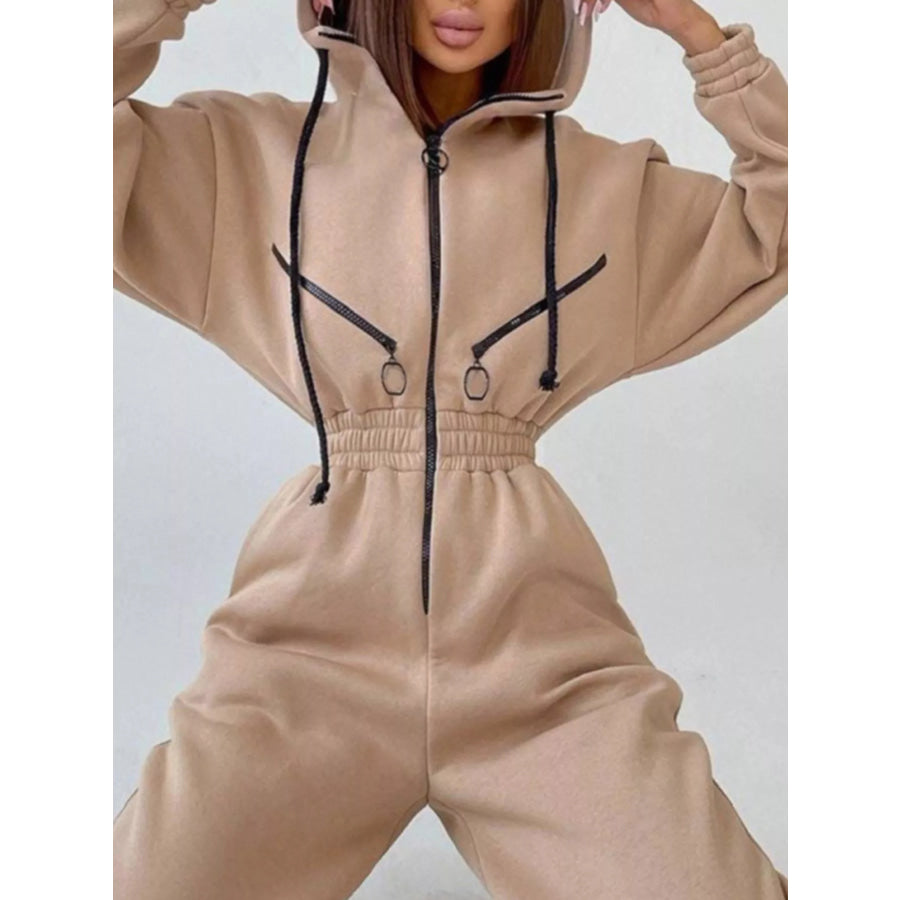 Hooded Zip-Up Long Sleeve Jumpsuit Apparel and Accessories