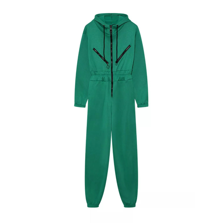 Hooded Zip-Up Long Sleeve Jumpsuit Apparel and Accessories