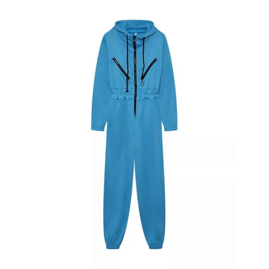 Hooded Zip-Up Long Sleeve Jumpsuit Apparel and Accessories
