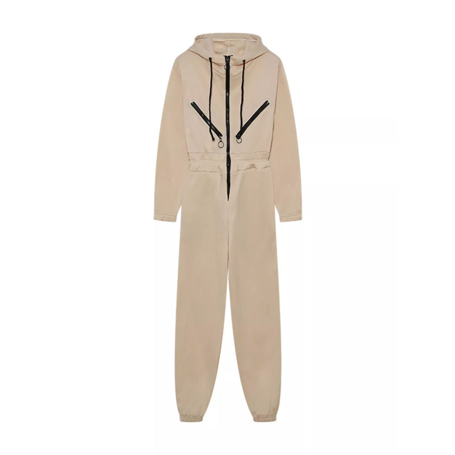 Hooded Zip-Up Long Sleeve Jumpsuit Apparel and Accessories