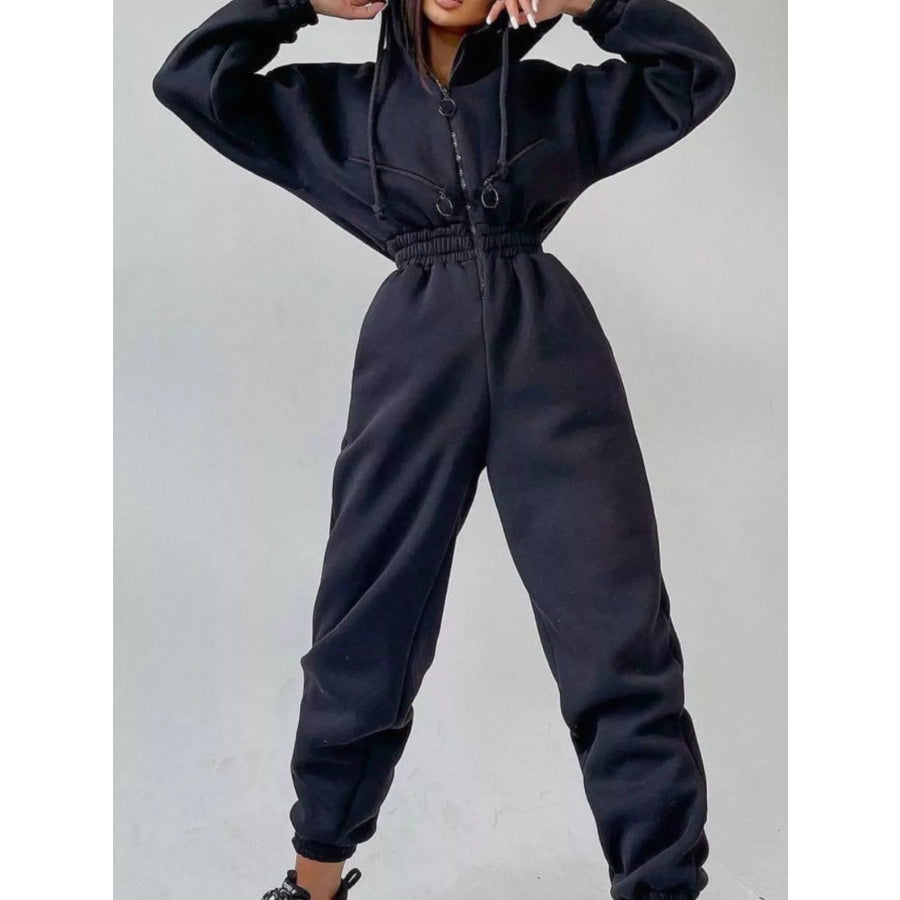 Hooded Zip-Up Long Sleeve Jumpsuit Apparel and Accessories