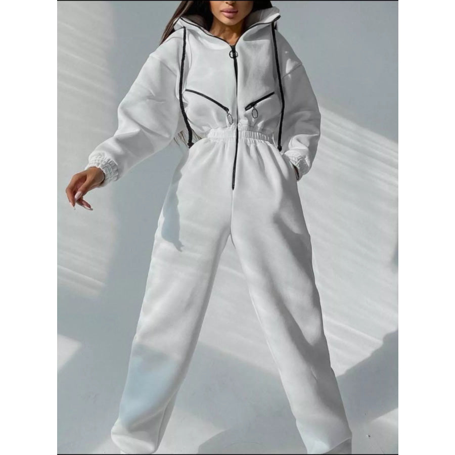Hooded Zip-Up Long Sleeve Jumpsuit Apparel and Accessories