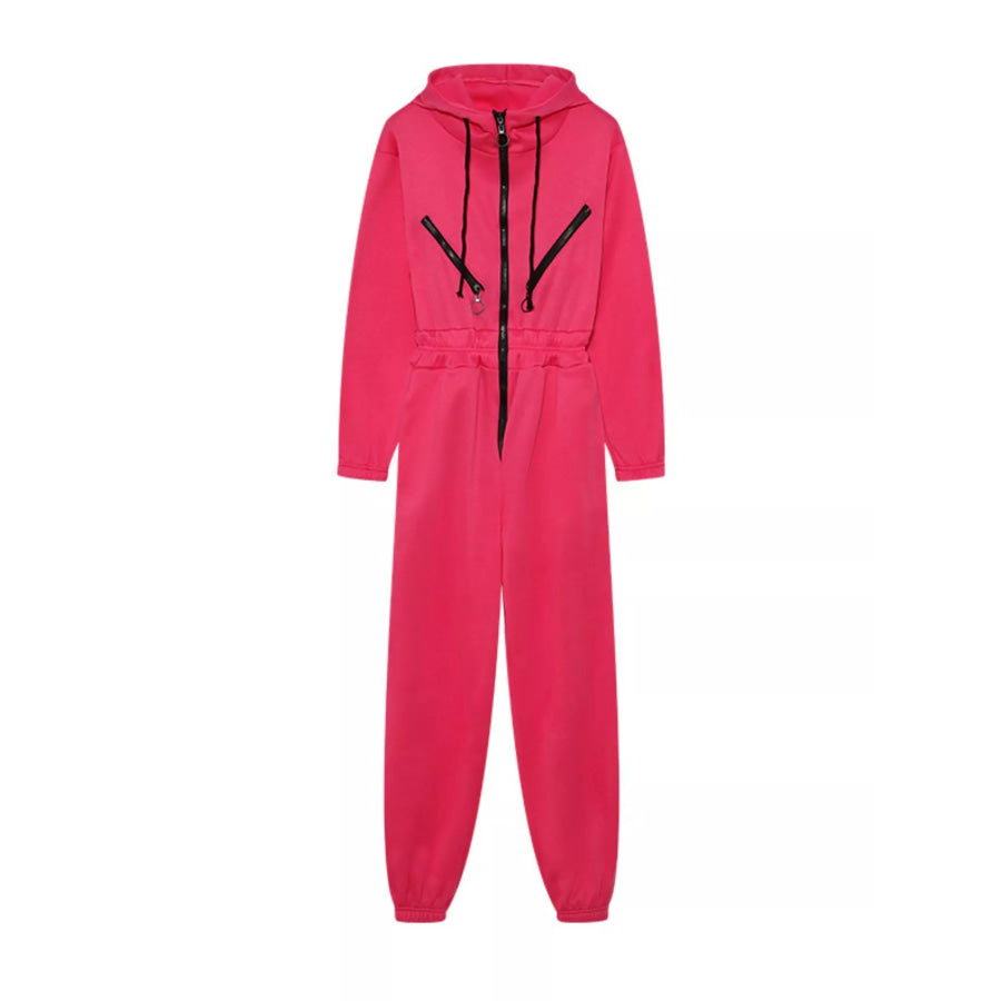 Hooded Zip-Up Long Sleeve Jumpsuit Apparel and Accessories