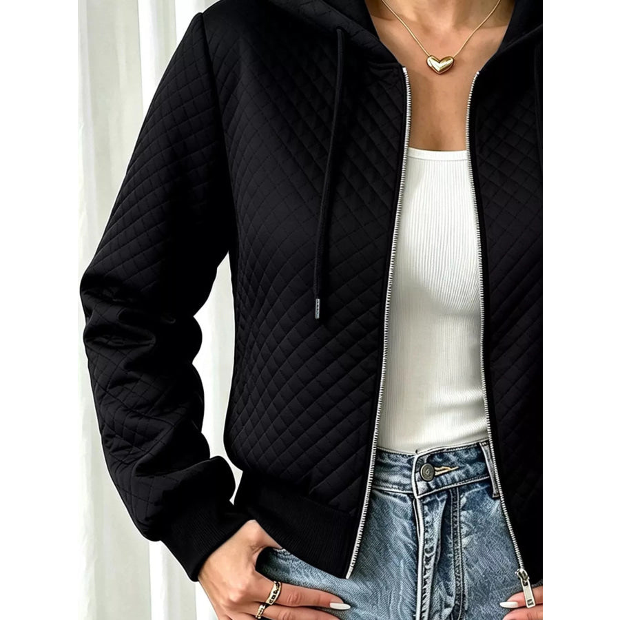 Hooded Zip-Up Texture Jacket Apparel and Accessories