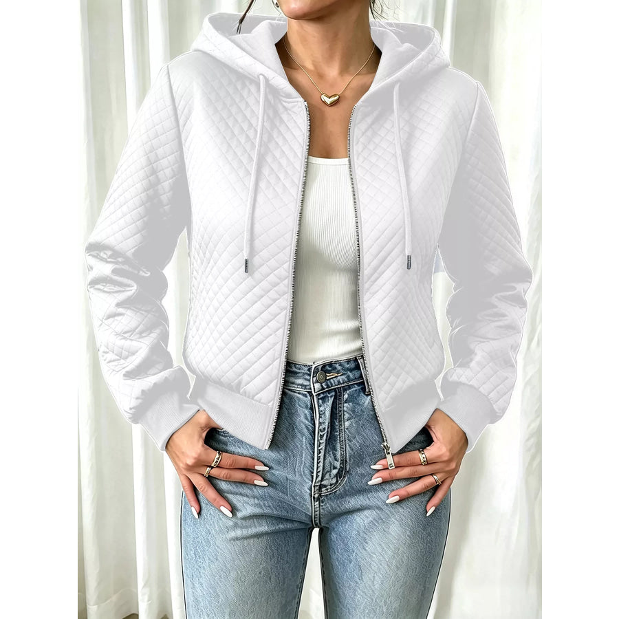 Hooded Zip-Up Texture Jacket White / S Apparel and Accessories