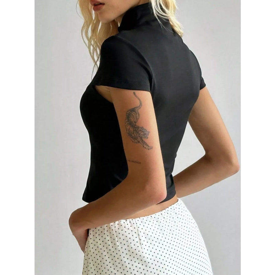 Hook and Eye Front Short Sleeve T-Shirt Apparel Accessories