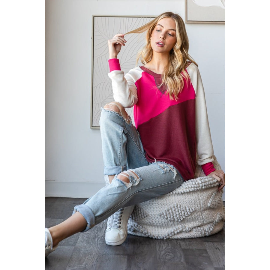 HOPELY Color Block Long Sleeve T-Shirt Apparel and Accessories